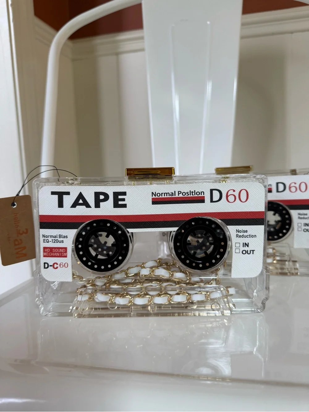 Clear Retro Acrylic Casette Tape Deck Clutch, new with tags attached